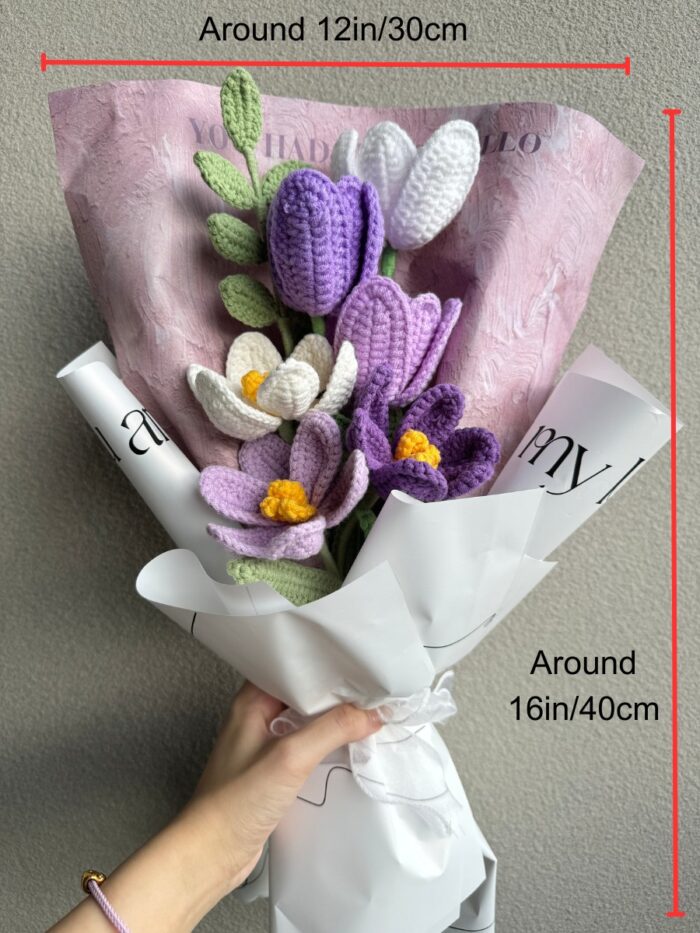 Crochet Flower Bouquets Handmade, Finished Product, Full of Tulips - Purple