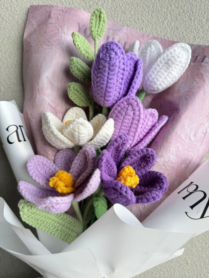 Crochet Flower Bouquets Handmade, Finished Product, Full of Tulips - Purple