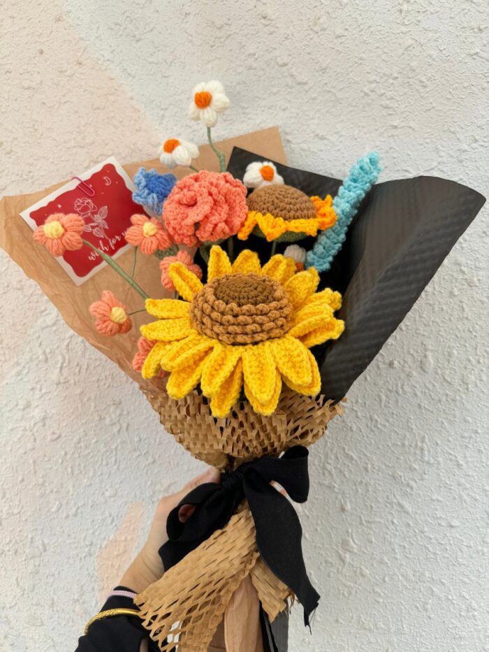 Crochet Flower Bouquets Handmade, Finished Product, Double Sunflower