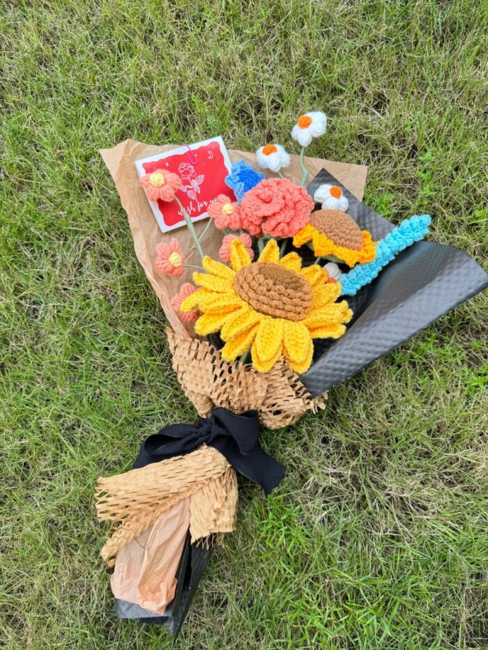 Crochet Flower Bouquets Handmade, Finished Product, Double Sunflower