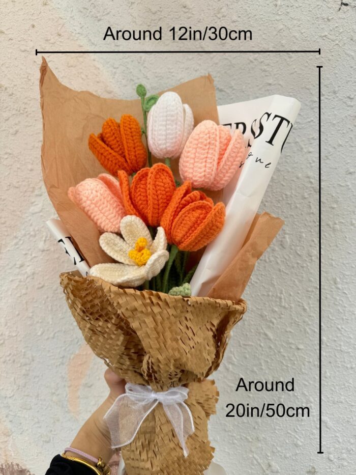 Crochet Flower Bouquets Handmade, Finished Product, Full of Tulips – Orange