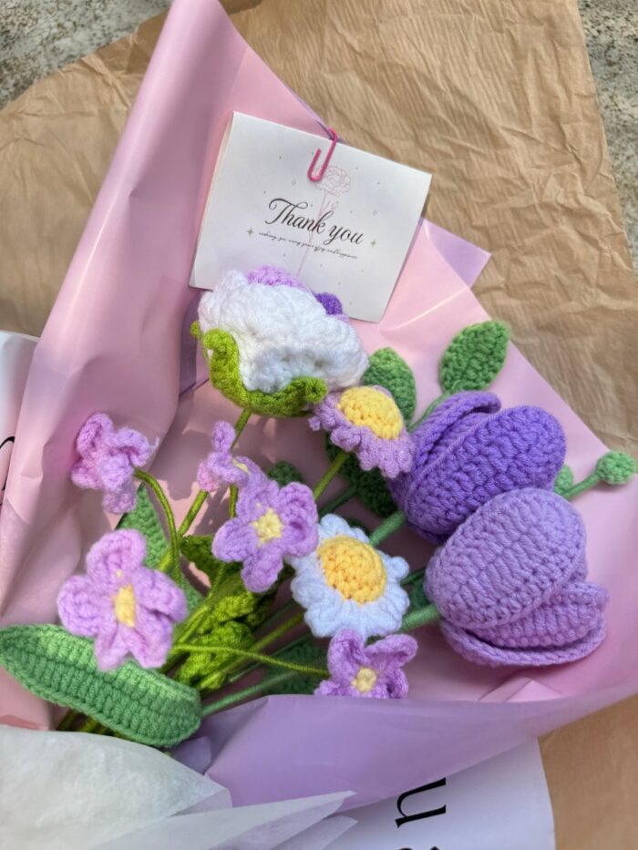 Crochet Flower Bouquets Handmade, Finished Product, Purple Dream